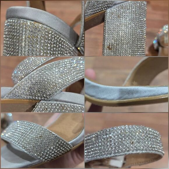 Steve Madden Malia Silver Rhinestone Strappy Chunky Block Heel Sandals(F038) - Picture 12 of 12